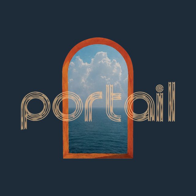 Portail wordmark over the window on deep sea blue